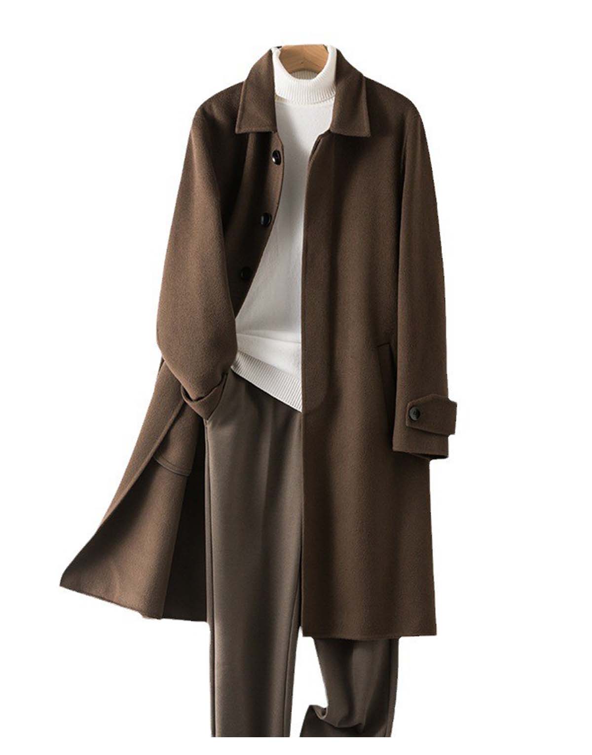 Long wool coat with a notched collar-w9009